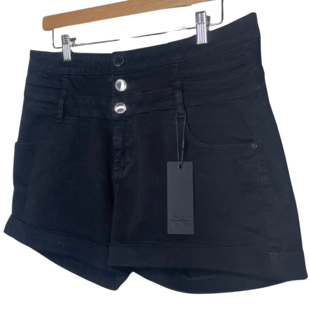 CITY CHIC | NWT Black The Edit High Rise Button Fly Cuffed Shorts | Size 12 - Picture 4 of 13